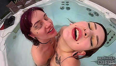 Snowy Day Underwater Jacuzzi Lesbians Dildo Playing Ellah With Sam