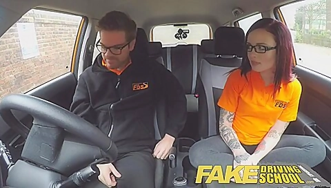 Cute Brunette Driving School student 18+ In Eyeglasses F